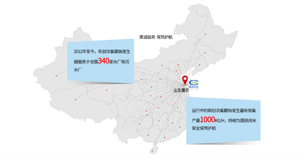 賀：2012年至今，和創(chuàng)次氯酸鈉發(fā)生器已服務(wù)于全國340家水廠和污水廠